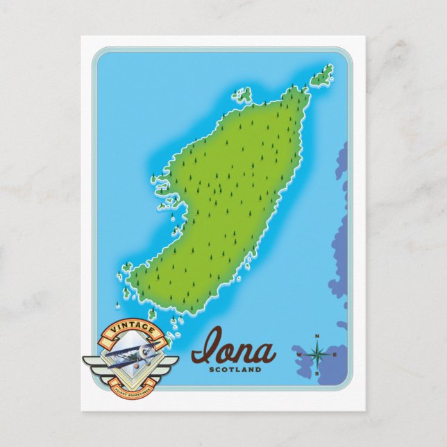 Cartão Postal Mapa da Iona Escócia (Frente)
