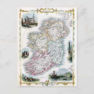 Cartão Postal Mapa da Irlanda em 1851