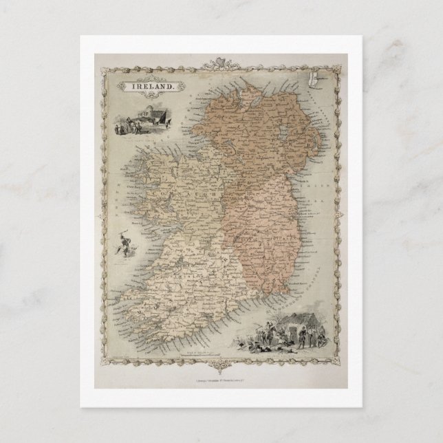 Cartão Postal Mapa da Irlanda, publicado em c.1850 (texto origin (Frente)