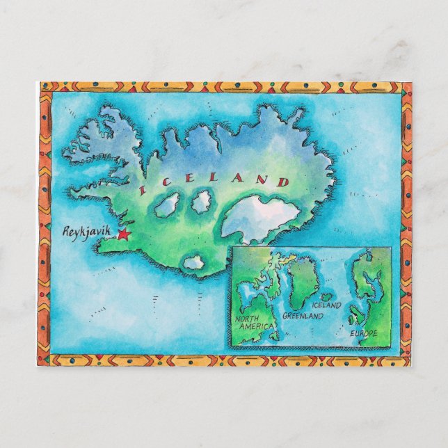 Cartão Postal Mapa da Islândia (Frente)