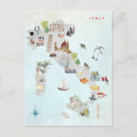 Mapa da Itália Ilustrado com Aquarela Arte