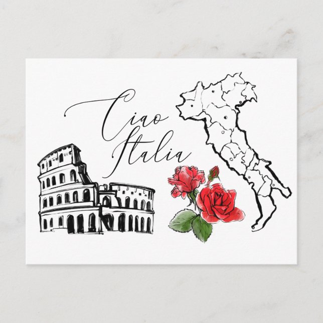 Cartão Postal *~* Mapa da língua italiana Ciao Italia (Frente)