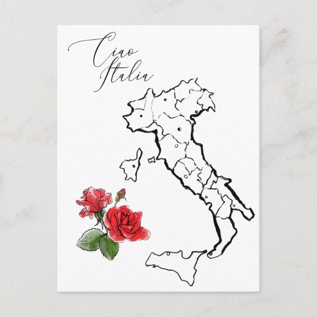 Cartão Postal *~* Mapa da língua italiana Ciao Italia (Frente)