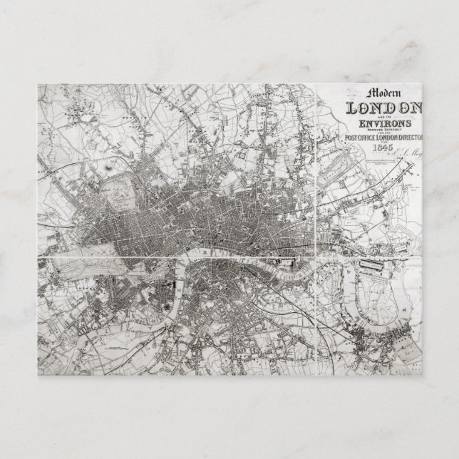 Cartão Postal Mapa da Londres Moderna e seus arredores, 1854 (Frente)