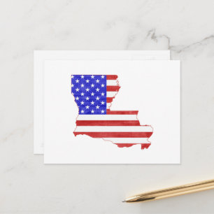 Cartão Postal Mapa da Louisiana modelou bandeira Patriótica Ame