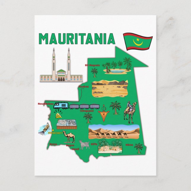 Cartão Postal Mapa da Mauritânia (Frente)