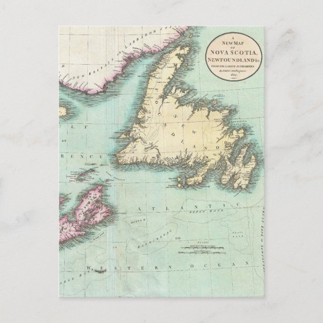 Cartão Postal Mapa da Nova Escócia e Terra Nova (1807) (Frente)