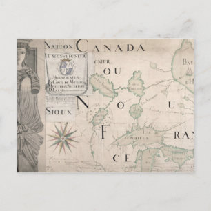Cartão Postal Mapa da Nova França 1699