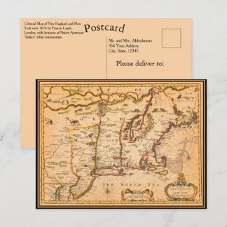 Cartão Postal Mapa da Nova Inglaterra do século XVII Colonizaçõe