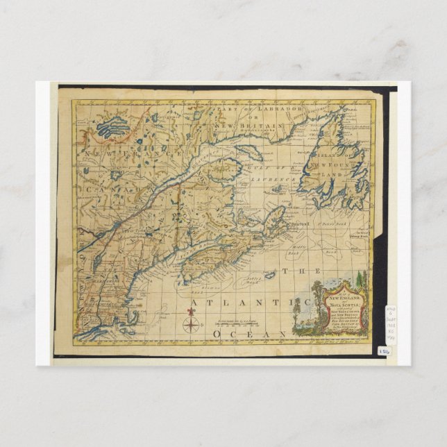 Cartão Postal Mapa da Nova Inglaterra e Nova Escócia 1758 Thomas (Frente)