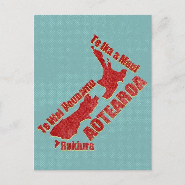 Cartão Postal Mapa da Nova Zelândia Aotearoa (Frente)