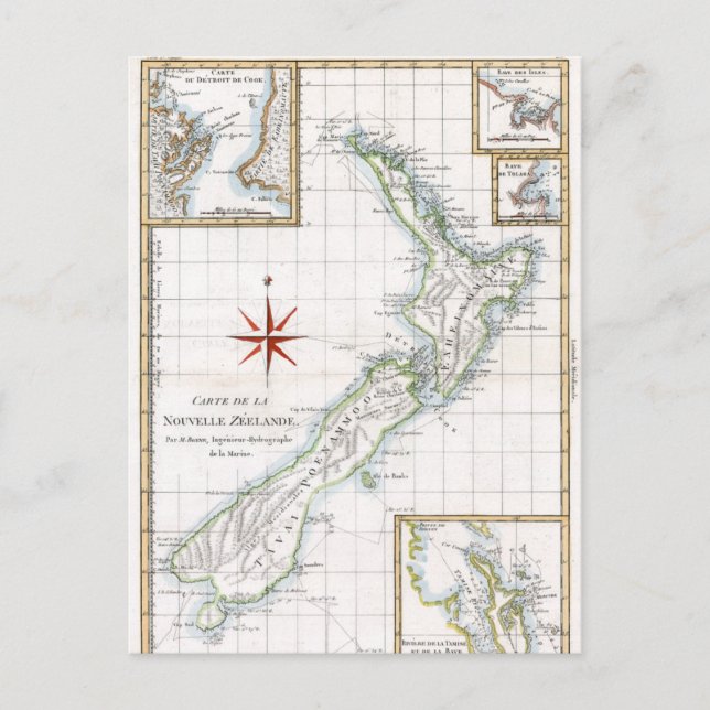 Cartão Postal Mapa da Nova Zelândia de 1787 (Frente)