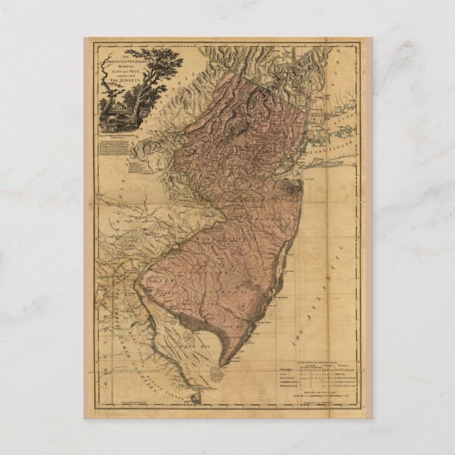 Cartão Postal Mapa da Província de Nova Jersey (1777) (Frente)