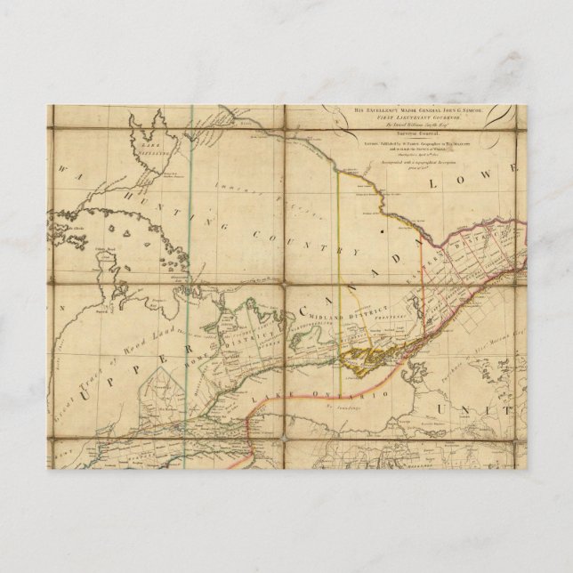 Cartão Postal Mapa da Província do Alto Canadá (Frente)