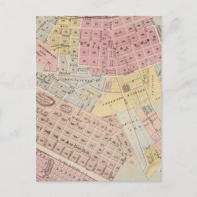 Cartão Postal Mapa da Red Wing, condado de Goodhue, Minnesota (Frente)