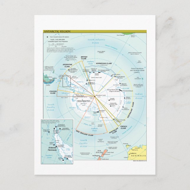 Cartão Postal Mapa da Região Antártica (Frente)