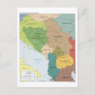 Cartão Postal Mapa da Região dos Balcãs Central