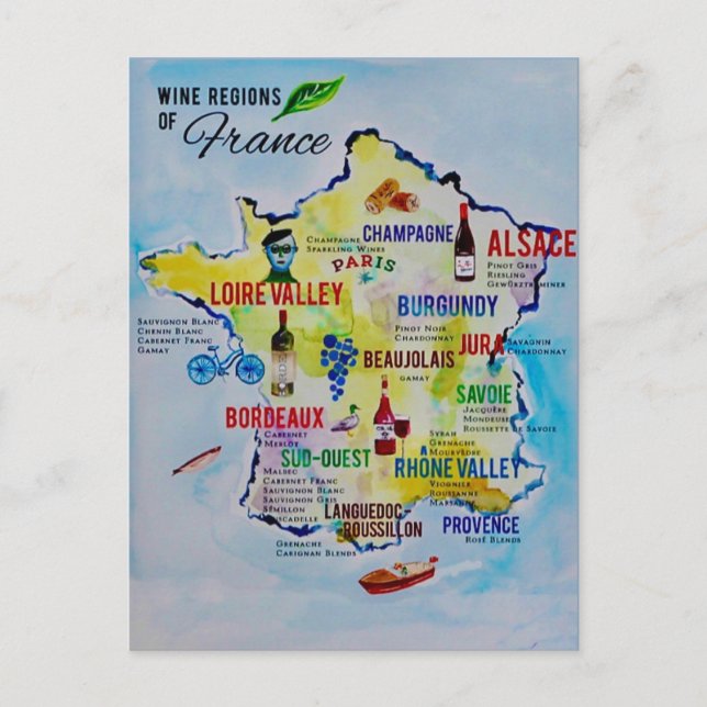 Cartão Postal Mapa da Região Vinícola Francesa (Frente)