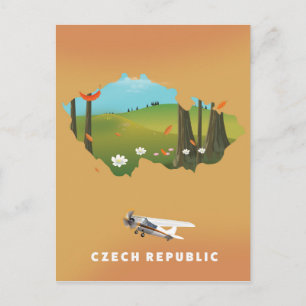 Cartão Postal Mapa da república checa Ilustrated impressão pos
