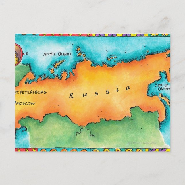 Cartão Postal Mapa da Rússia (Frente)