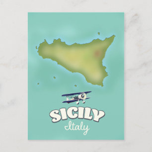 Cartão Postal Mapa da Sicília Itália estilo vintage
