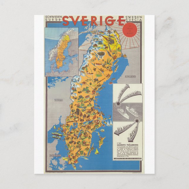 Cartão Postal Mapa da Suécia (Frente)