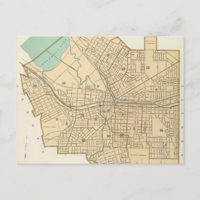 Cartão Postal Mapa da Syracuse em Nova York (1895) (Frente)
