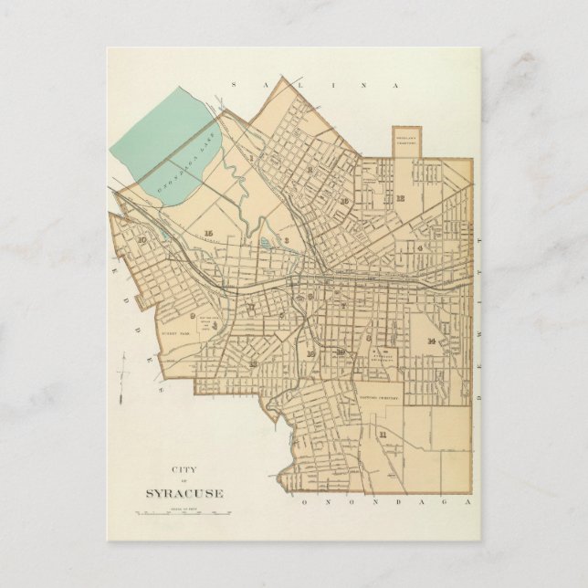 Cartão Postal Mapa da Syracuse em Nova York (1895) (Frente)