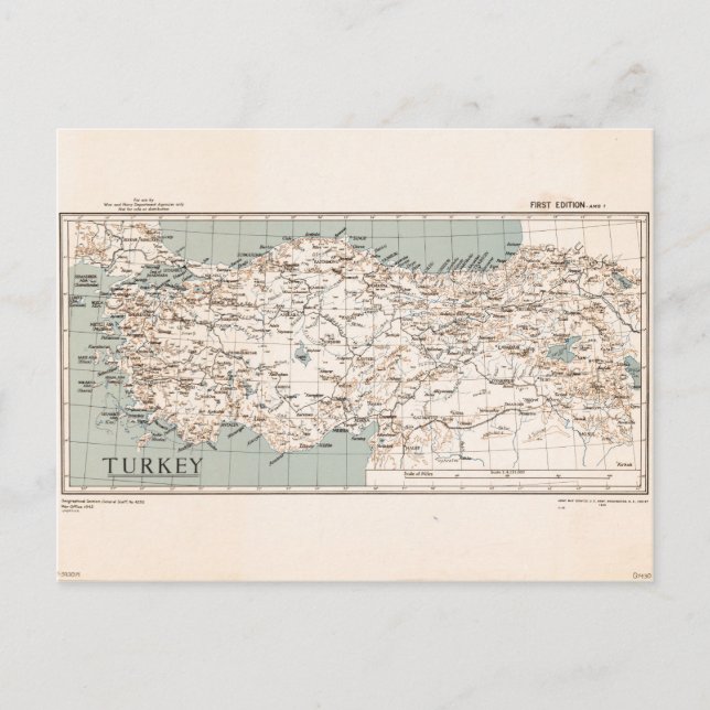 Cartão Postal Mapa da Turquia (1943) (Frente)