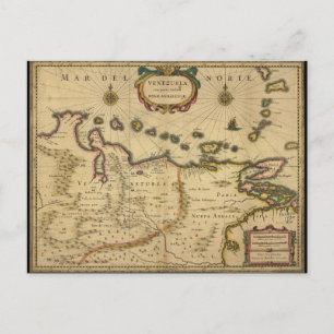 Cartão Postal Mapa da Venezuela por Hendrik Hondius (1630)