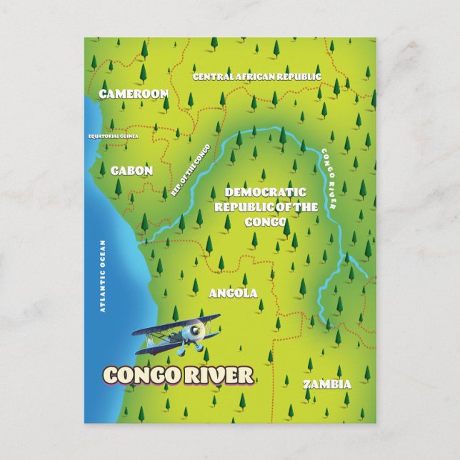 Cartão Postal Mapa da vinha linda do rio Congo (Frente)