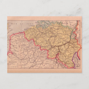 Cartão Postal Mapa da Vintage, Begium, por volta de 1920