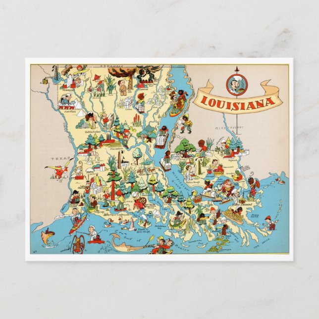 Cartão Postal Mapa da Vintage da Louisiana (Frente)