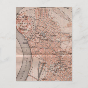 Cartão Postal Mapa da Vintage de Belgrado Sérvia (1905)