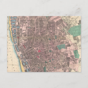 Cartão Postal Mapa da Vintage de Liverpool, Inglaterra (1890)