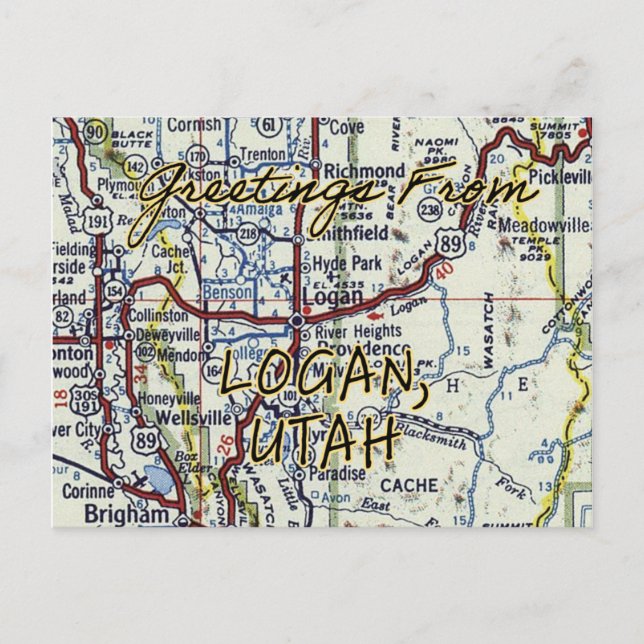 Cartão Postal Mapa da Vintage de Logan Utah (Frente)
