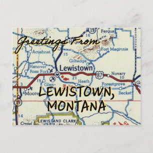 Cartão Postal Mapa da Vintage de Montana em Lewistown