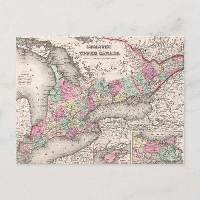 Cartão Postal Mapa da Vintage de Ontário (1857) (Frente)