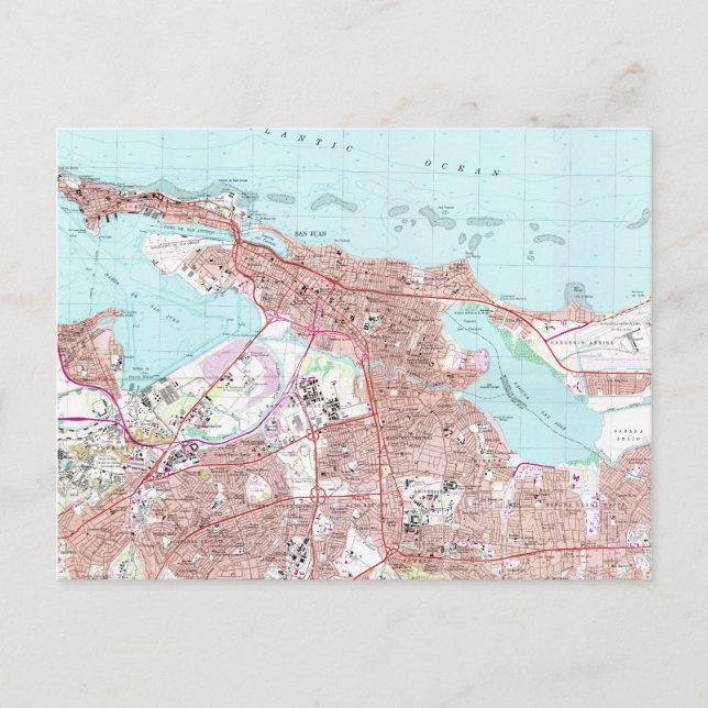 Cartão Postal Mapa da Vintage de San Juan Porto Rico (1969) (Frente)