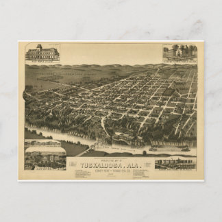 Cartão Postal Mapa da Vintage de Tuskaloosa, Alabama - 1887