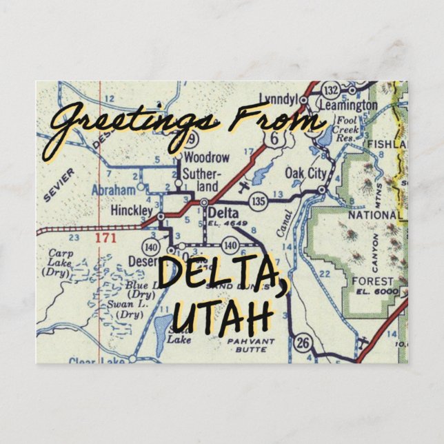Cartão Postal Mapa da Vintage Delta Utah (Frente)