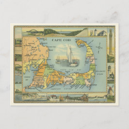 Cartão Postal Mapa da Vintage em Cape Cod, Massachusetts