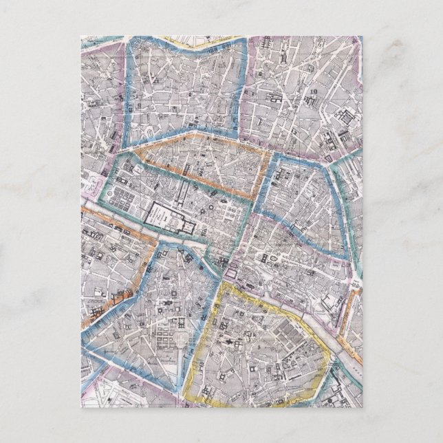 Cartão Postal Mapa da Vintage em Paris (1865) (Frente)