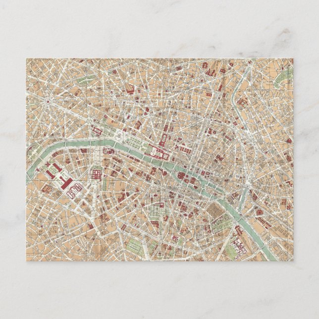 Cartão Postal Mapa da Vintage em Paris (1892) (Frente)
