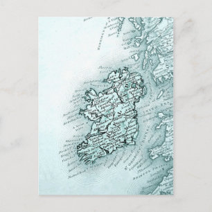 Cartão Postal Mapa da Vintage na Irlanda, verde