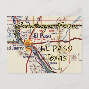 Cartão Postal Mapa da Vintagem do El Paso TX