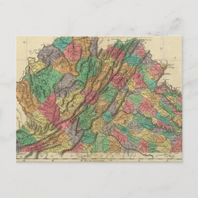 Cartão Postal Mapa Da Virgínia (Frente)