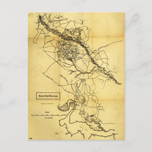 Cartão Postal Mapa das Batalhas dos Sete Dias da Guerra Civil (1 (Frente)