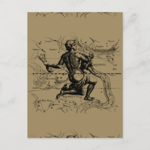 Cartão Postal Mapa das constelações de Aquarius por Hevelius