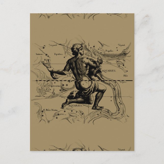 Cartão Postal Mapa das constelações de Aquarius por Hevelius (Frente)